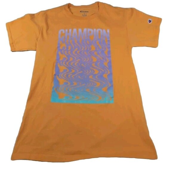 CHAMPION T Shirt Men's Small Purple Logo Graphic Yellow Short Sleeve Crew Neck - Picture 1 of 10